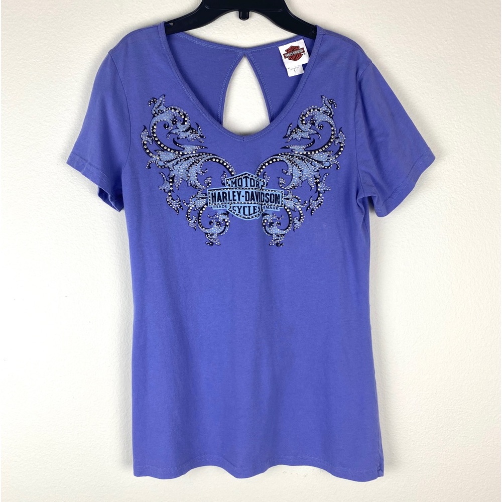 Harley-Davidson Size Large Bling Top Keyhole Back Cotton Purple EUC